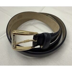 Liz Claiborne Women's Bonded Leather Navy Blue Belt Gold Silver Buckle Sz L